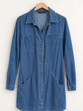 Coco + Carmen Blue Denim Shirt Dress with Front Pockets size S/M